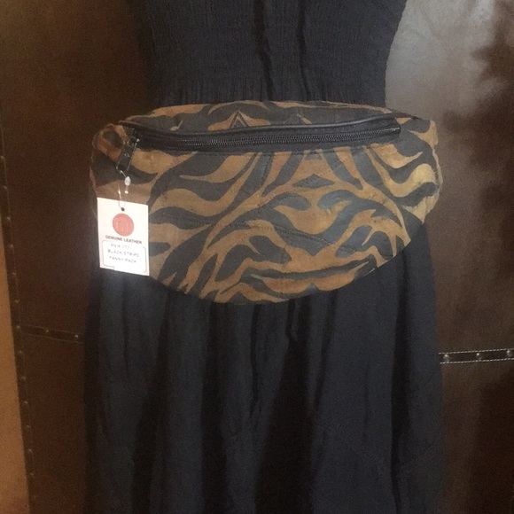 Leather Impressions Handbags - 100% leather and soft suede black and gold tiger print fanny pack